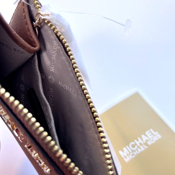 NWT MICHAEL KORS Jet Set Saffiano Leather Coin Pouch ID Holder Wallet Brown - Picture 6 of 6